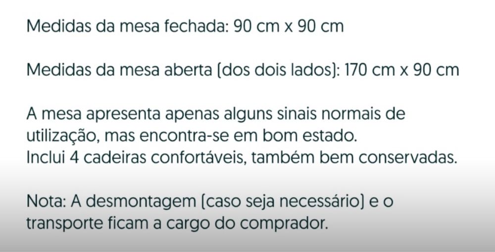 Mesa e 4 cadeiras de jantar