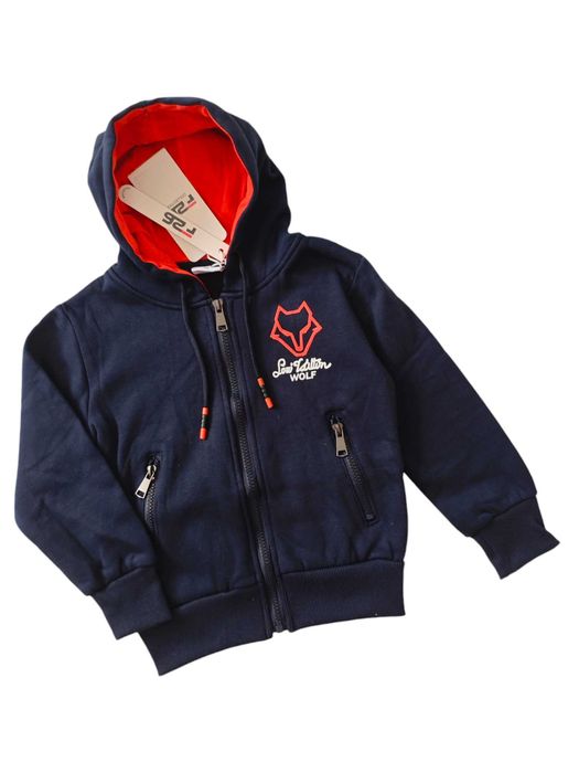 Bluza dla chłopca ocieplana granatowa z kapturem rozpinana nowa122-128