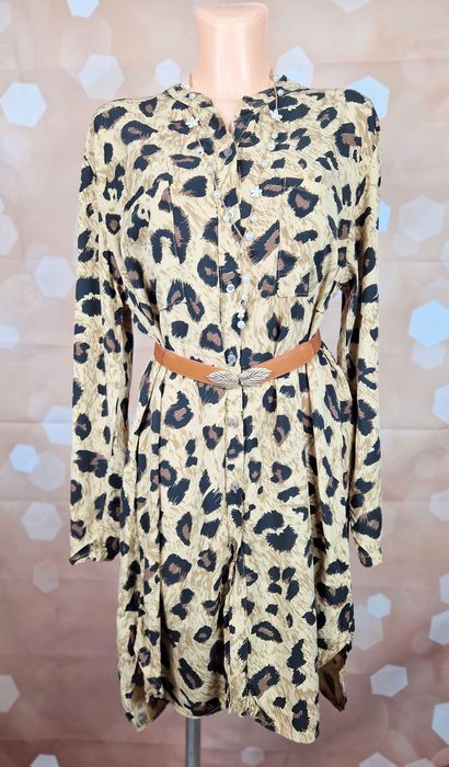 Sukienka w panterkę koszulowa new collection włoska XL 42