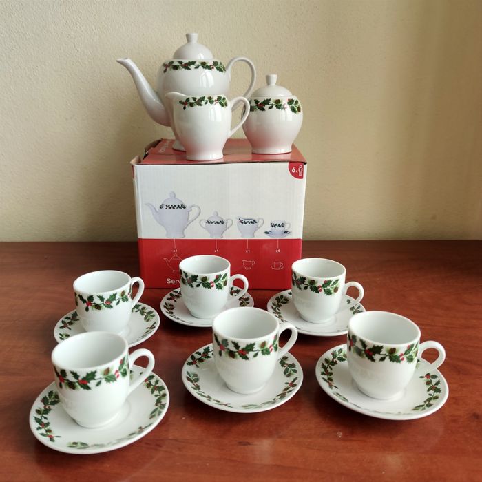 Serviço de café azevinho 15 peças