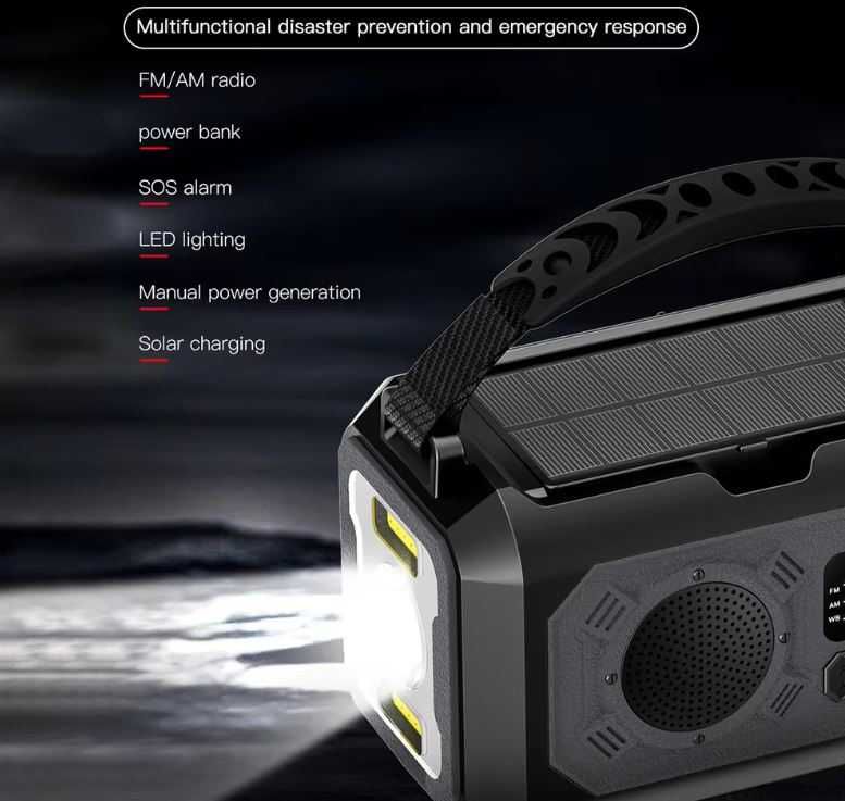 Przenośne surviwalowe radio AM/FM/NOAA , lampa , powerbank 12000mAh