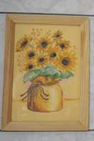 Obraz-słoneczniki-rysunek w sosnowej ramie 32 cm x 23 cm