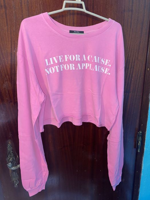 Crop top rosa de manga comprida, fresco, tamanho M, Bershka
