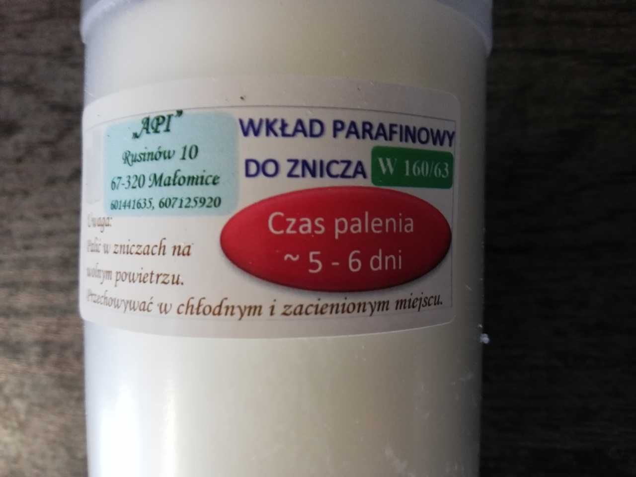 Wkłady parafinowe do zniczy 160/63 od producenta, 5-6 dni, 15 sztuk