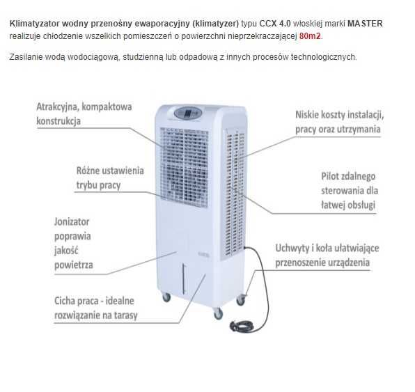 Klimatyzator  przenośny wodny CCX 4.0 Master Chłodzenie i klimatyzacja
