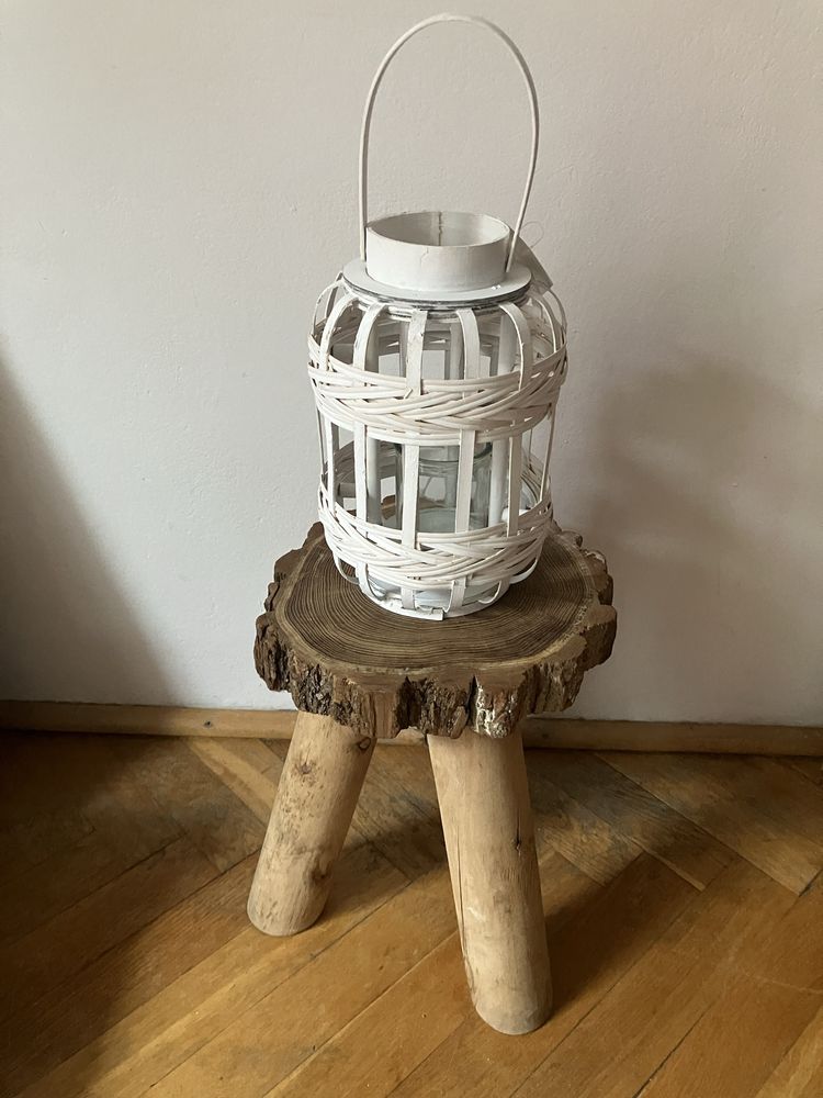 Lampion bambusowy okragly bialy wys.29 cm boho
