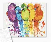 Malowanie po numerach Wielobarwne papugi