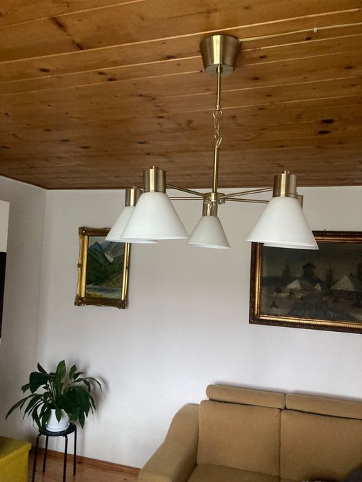 IKEA FLUGBO Żyrandol, kolor mosiądz/szkło + kinkiet