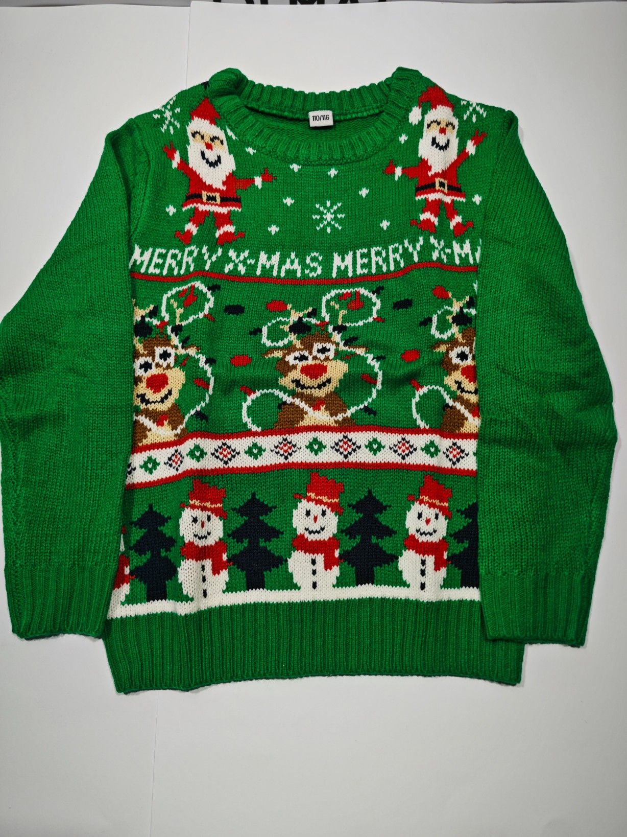 Świąteczny Sweter Dziecięcy Zielony Rudolf Bałwan Choinka 122/128