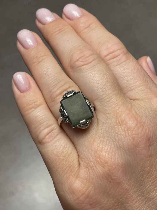 Stary Niemiecki Srebrny Pierścionek - Nefryt - 5,45g - WEGAR - Kraków