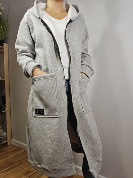 Ciepła długa bawełniana bluza na suwak