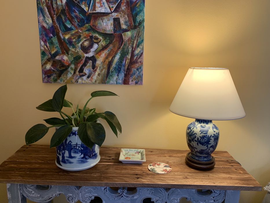 Cachepot Floreira Azul & Branco Porcelana Oriental