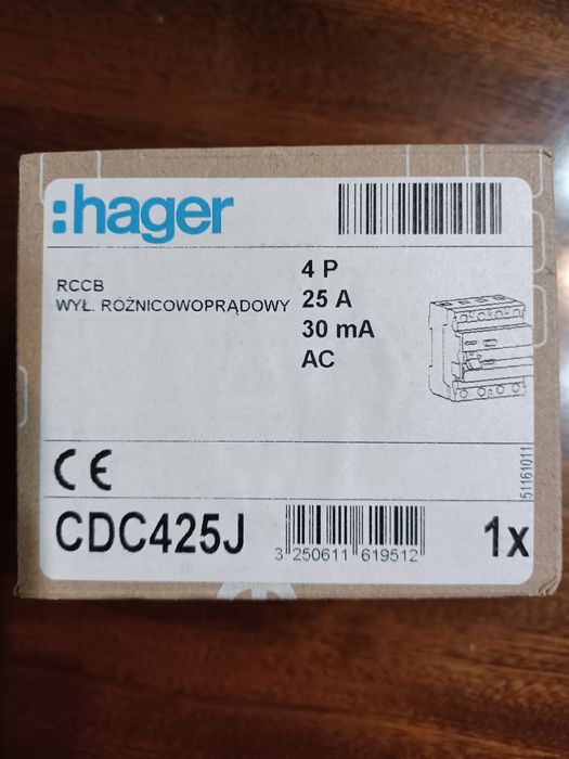 Wyłącznik różnicowoprądowy Hager 4P 25A 30mA AC CDC425J