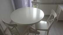 Stół okrągły rozkładany bialy IKEA Ingatorp śr. 110cm + 3 krzesła