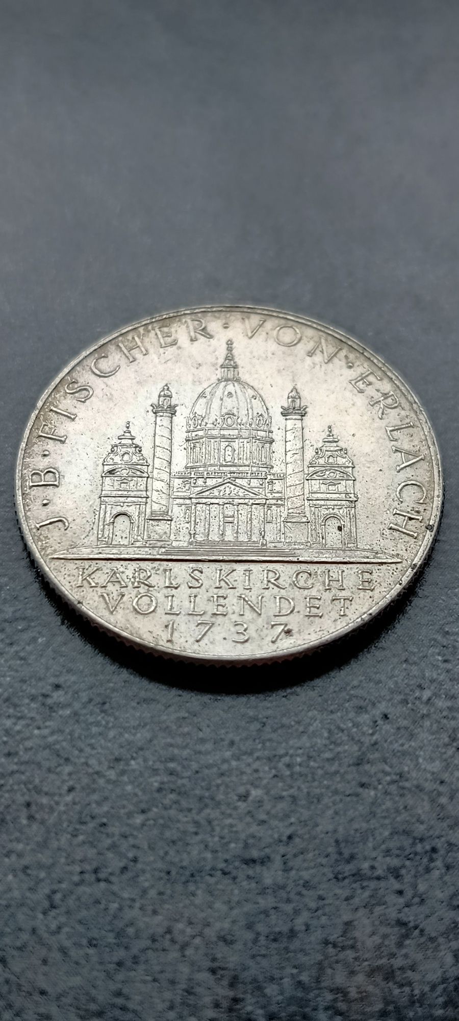 2 schilling 1937r. Austria srebro kościół Karola Boromeusza ładne