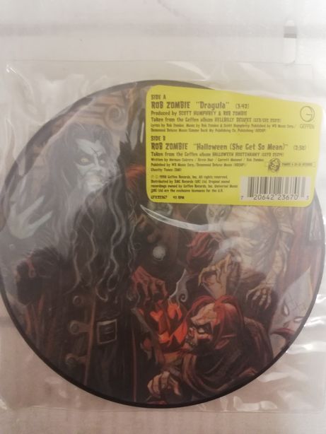 Rob Zombie Dragula Single Vinyl 7" Picture Disc