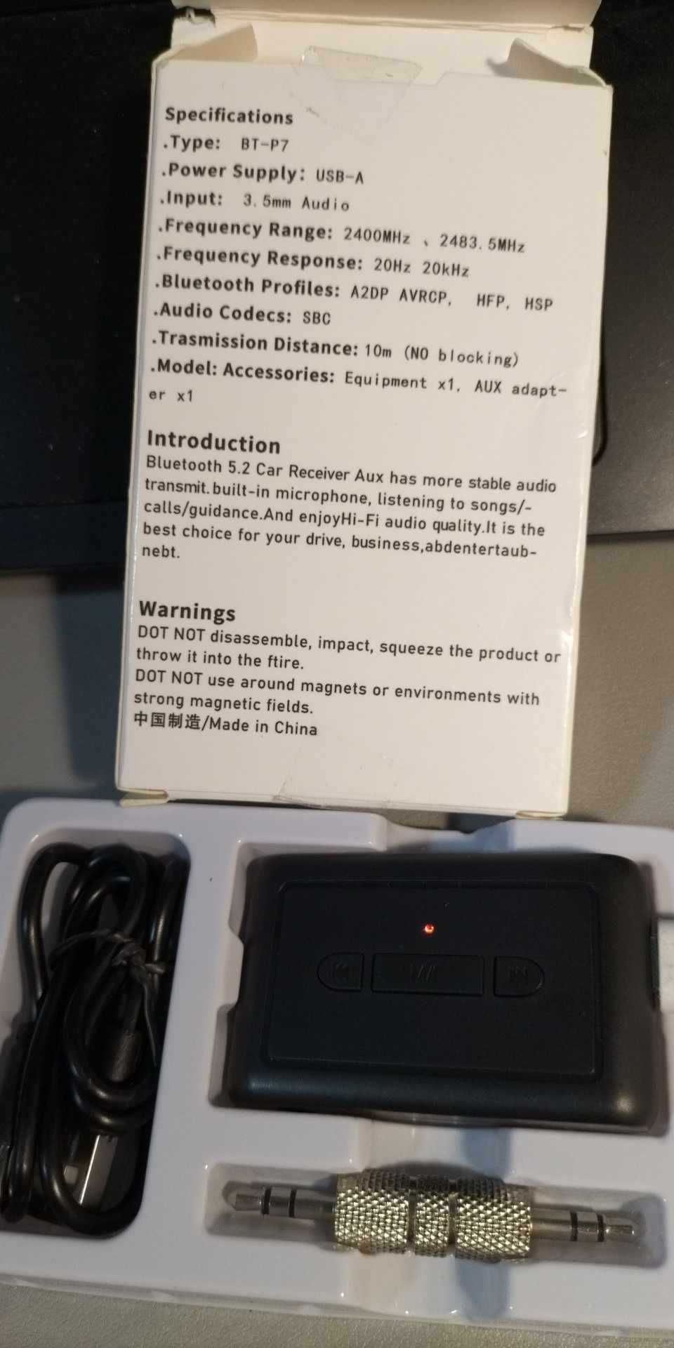 Samochodowy adapter AUX Bluetooth, odbiornik Bluetooth 5.3