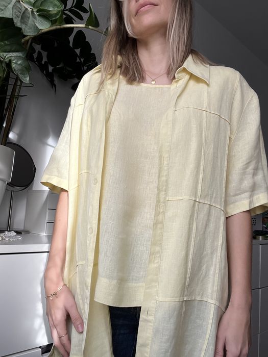100% lniany komplet koszula i top zolty 42 xl len