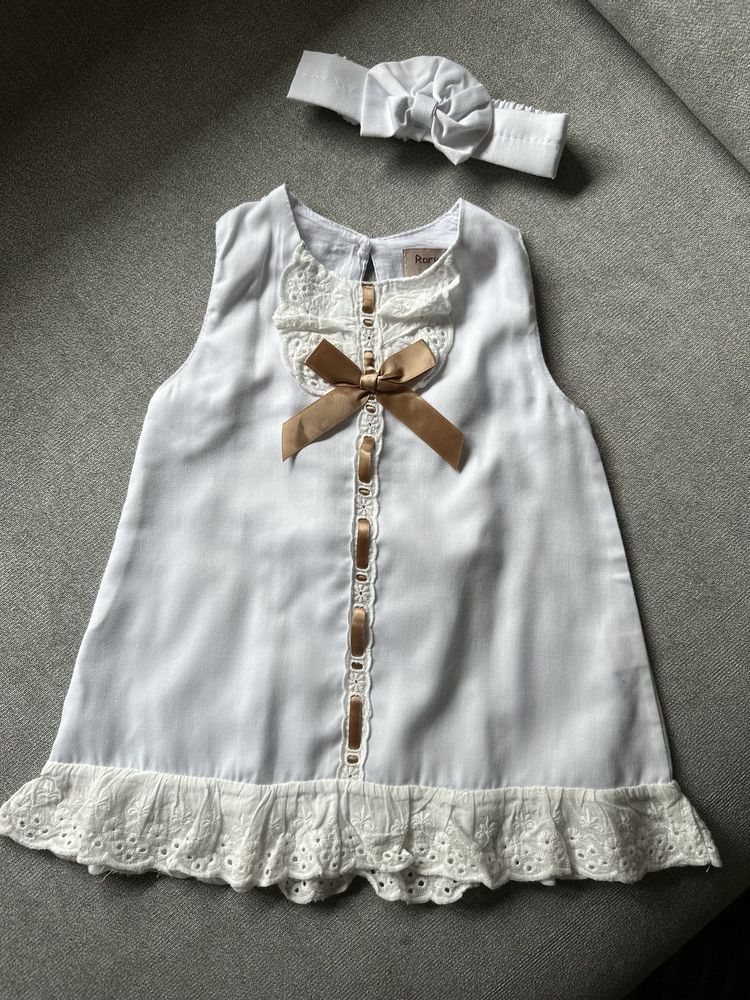 Biała sukienka rozmiar 80 + opaska chrzest