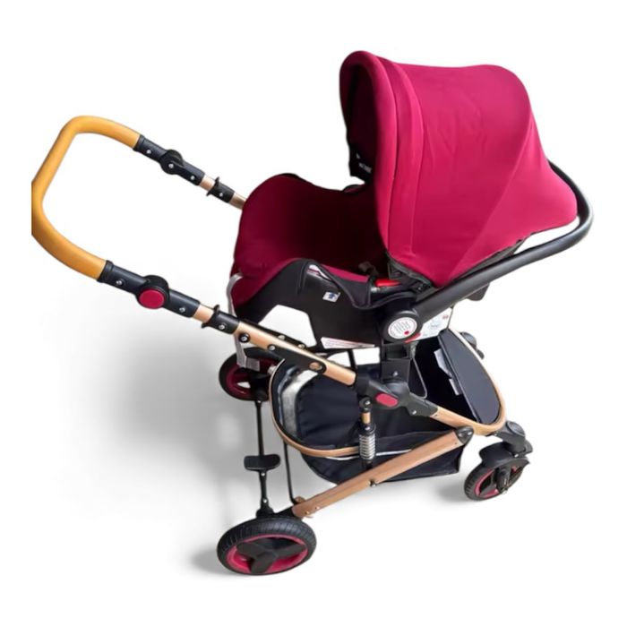 Carrinho de bebé 3 em 1 vermelho - Novo