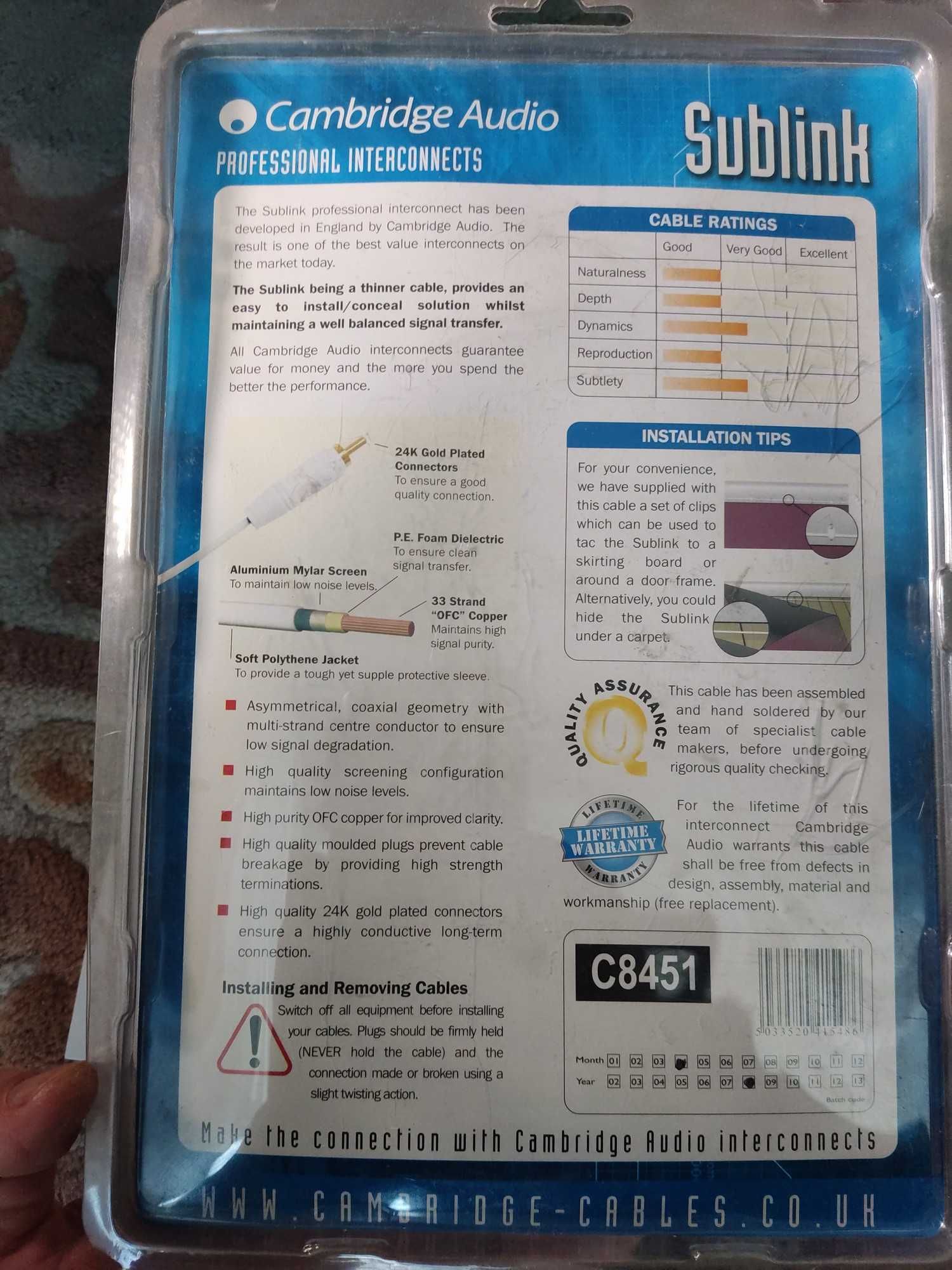 Cambridge Audio Sublink 7,5m. kabel do subwoofera, przewód Professiona