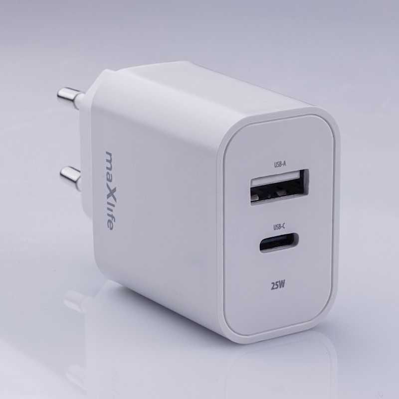Maxlife ładowarka sieciowa PD QC MXTC-06-25AC 1x USB-C 1xUSB 25W biała