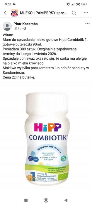 Mleko Hipp Combiotik 1 gotowe 90ml