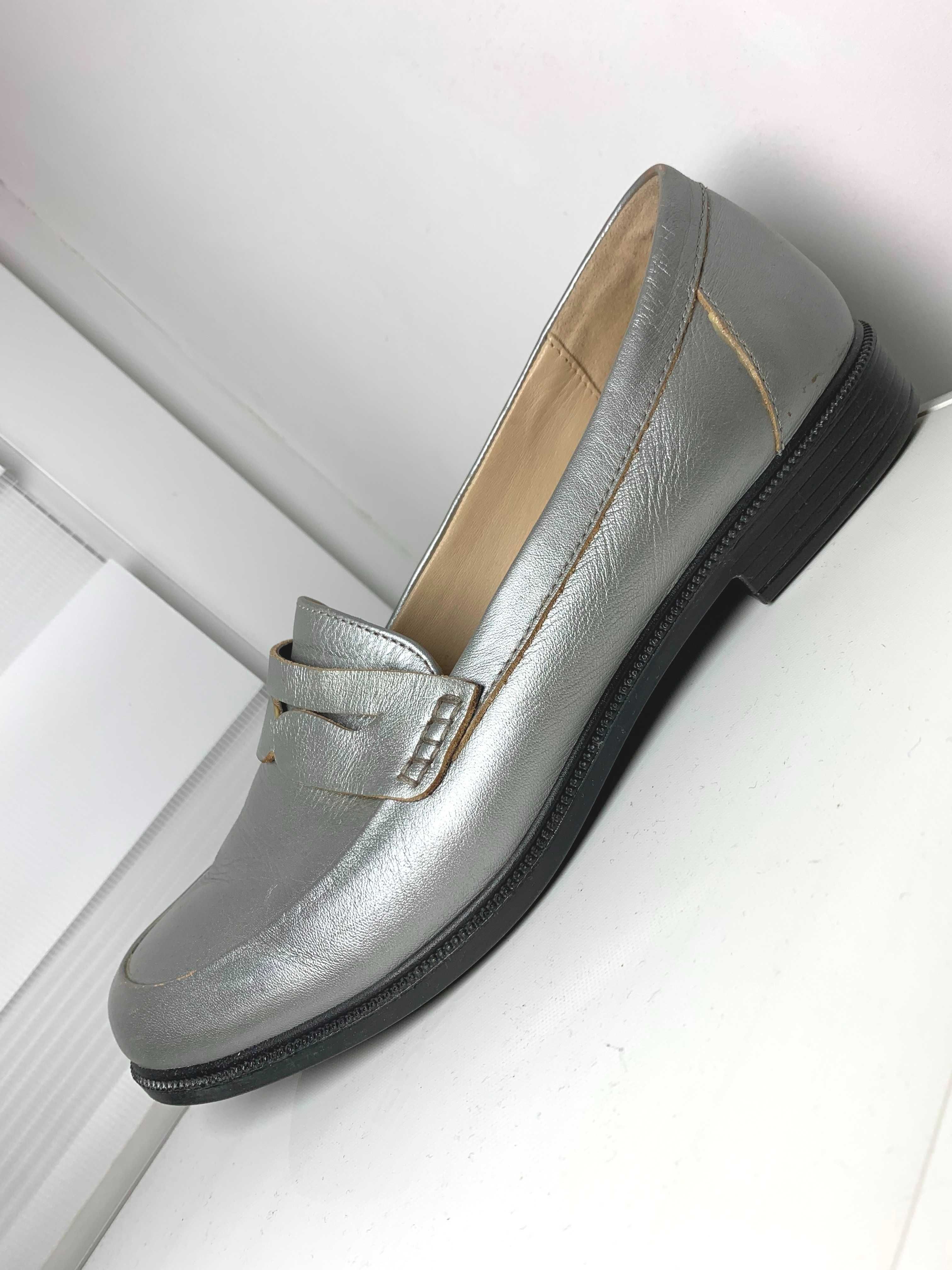 buty loafers 39 skóra naturalna skórzane mokasyny lords srebrne oxford