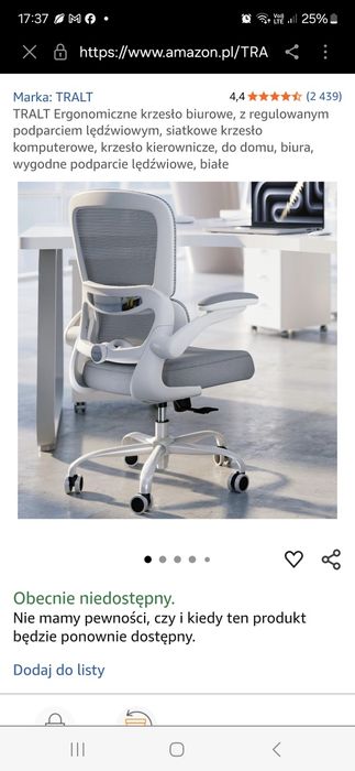 Ergonomiczne krzesło biurowe TRALT – kolor biały, regulowane oparcie