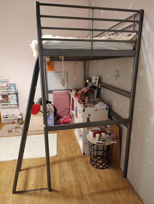 Łóżko piętrowe na antresoli IKEA SVARTA 90x200 cm + materac lateksowy