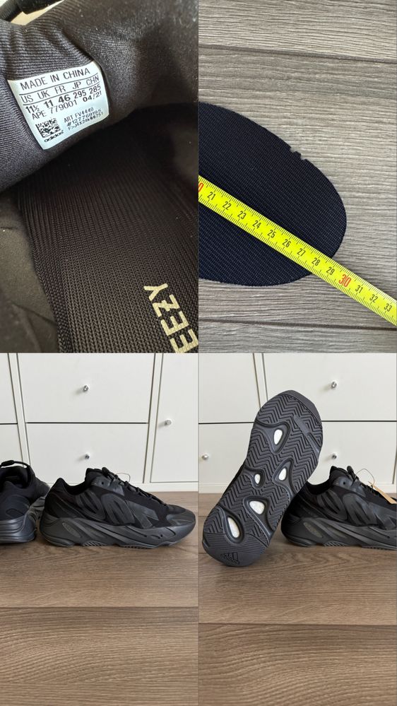Adidas Yeezy Boost 700 MNVN Triple Black оригінал FV4440 46р