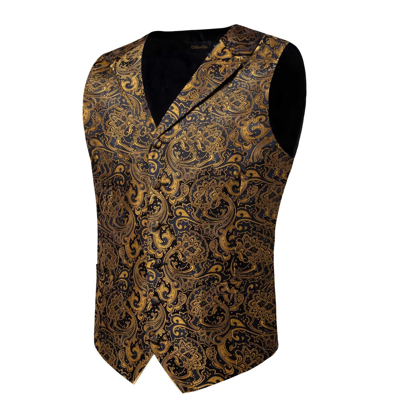 L XL Kamizelka Krawat elegancka garnituru ZŁOTA CZARNA klapy