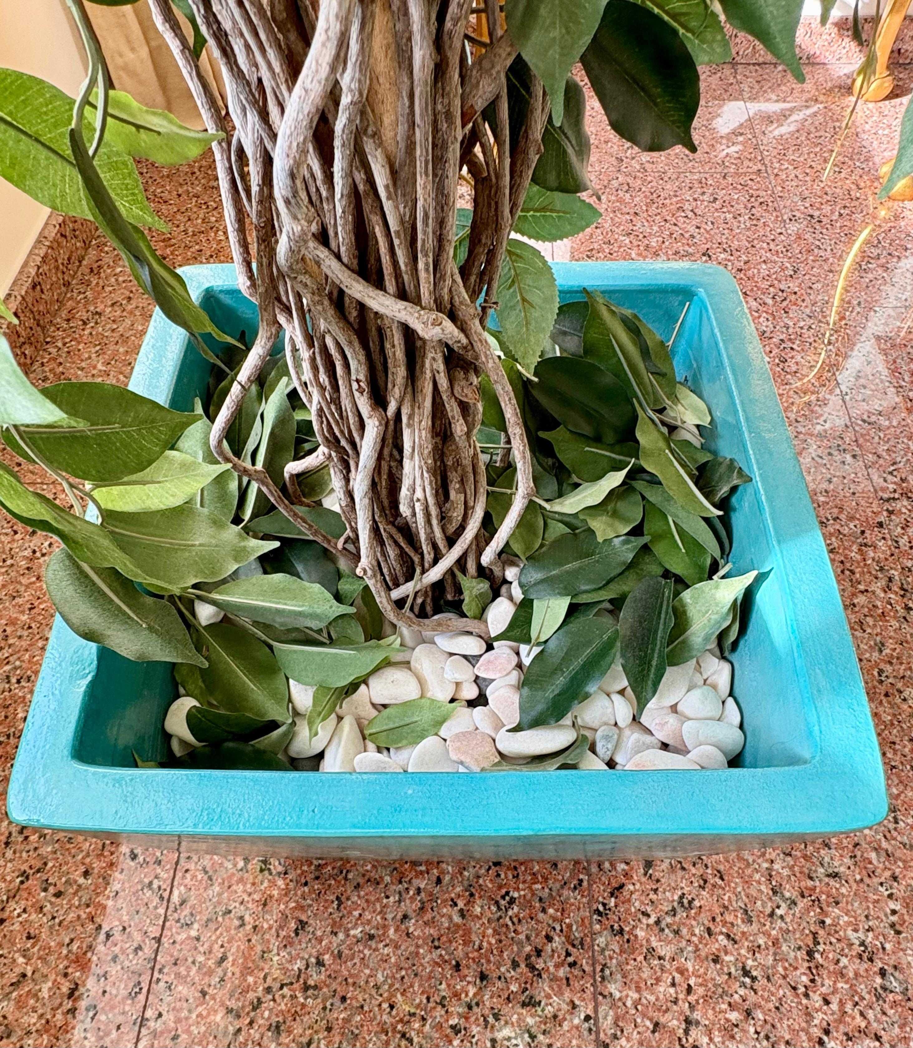 LINDÍSSIMOS! Vaso p/interior azul Tiffany esmaltado+árvore ficus artif