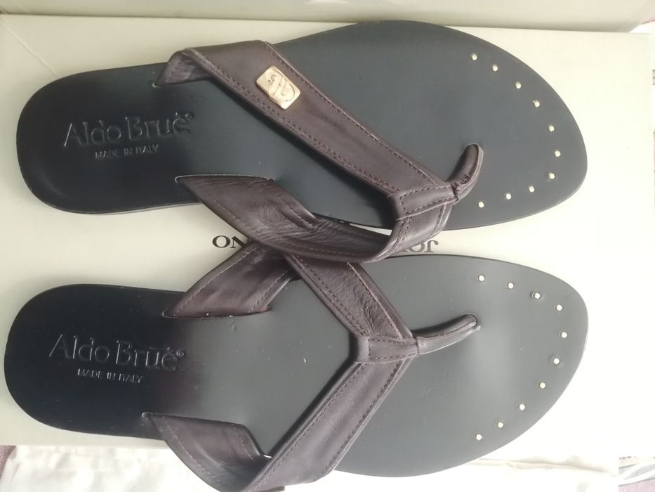Мужские (оригинал) чёрные кожаные шлёпанцы Aldo Brue