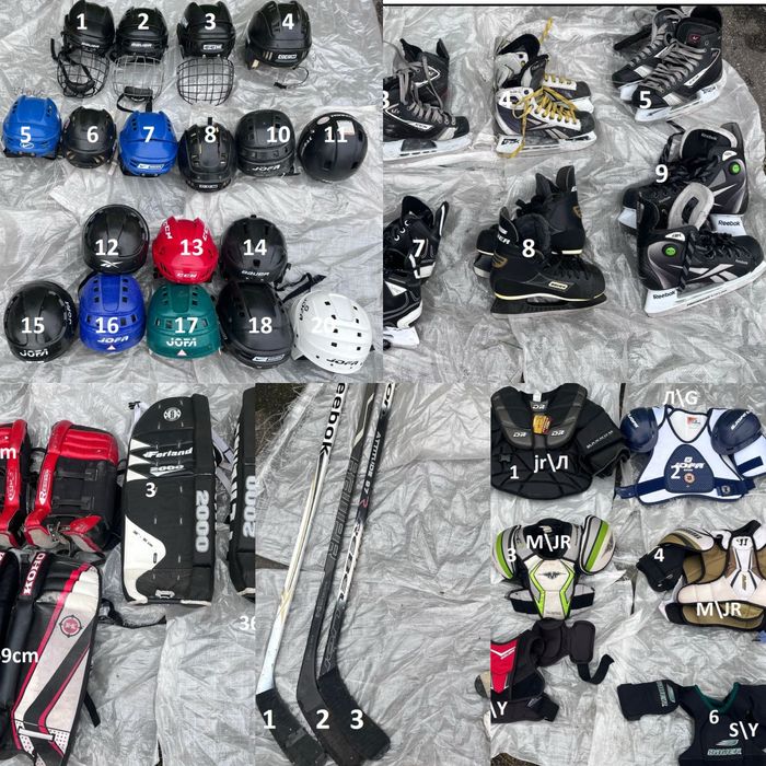 Хоккейная форма щитки шорты джерси краги шлемы сумки гетры