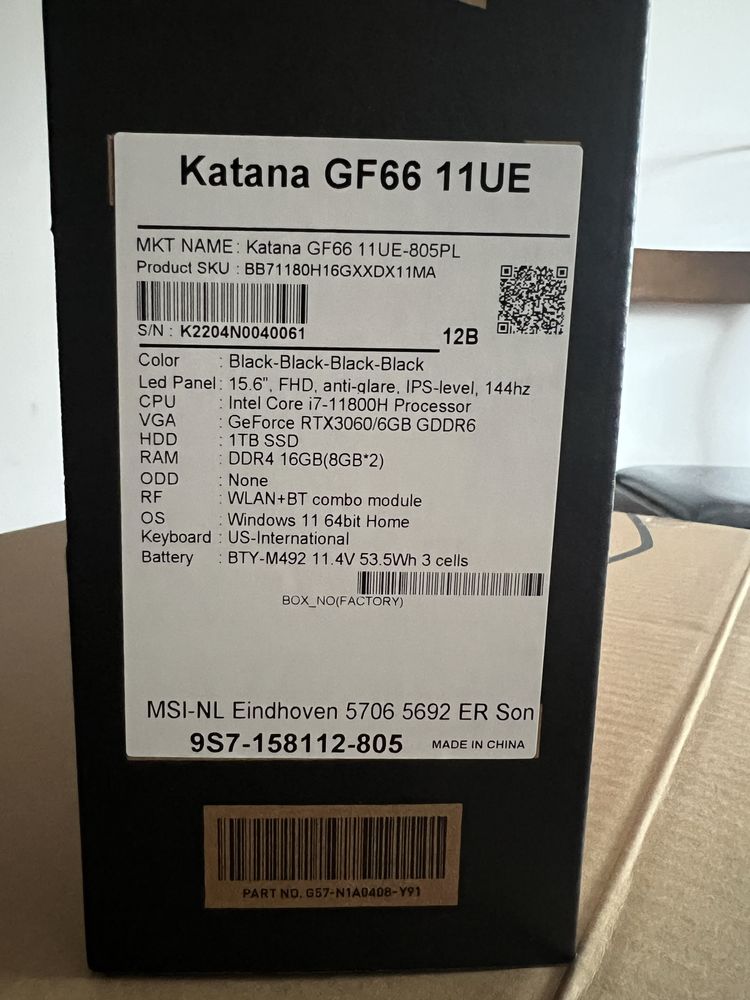 MSI Katana GF66 11UE-805PL