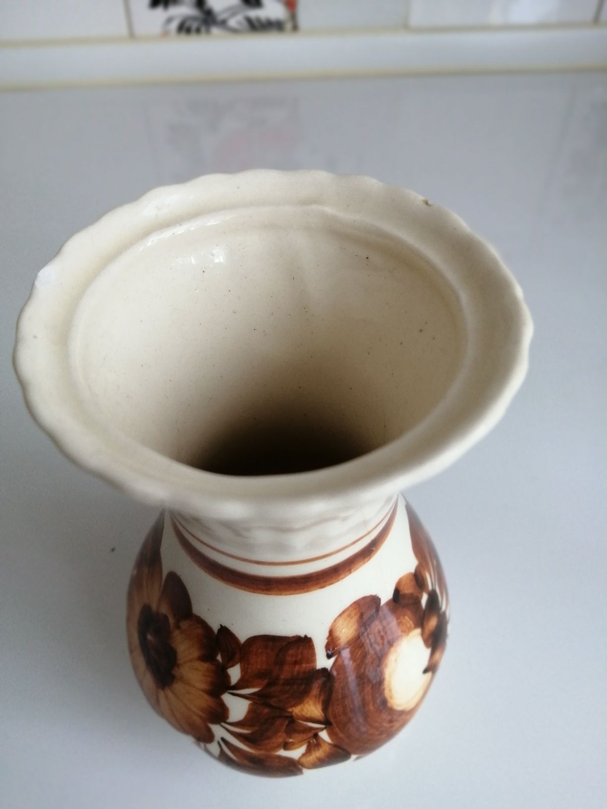 Wazonik fajans Włocławek brązowy porcelana ceramika PRL