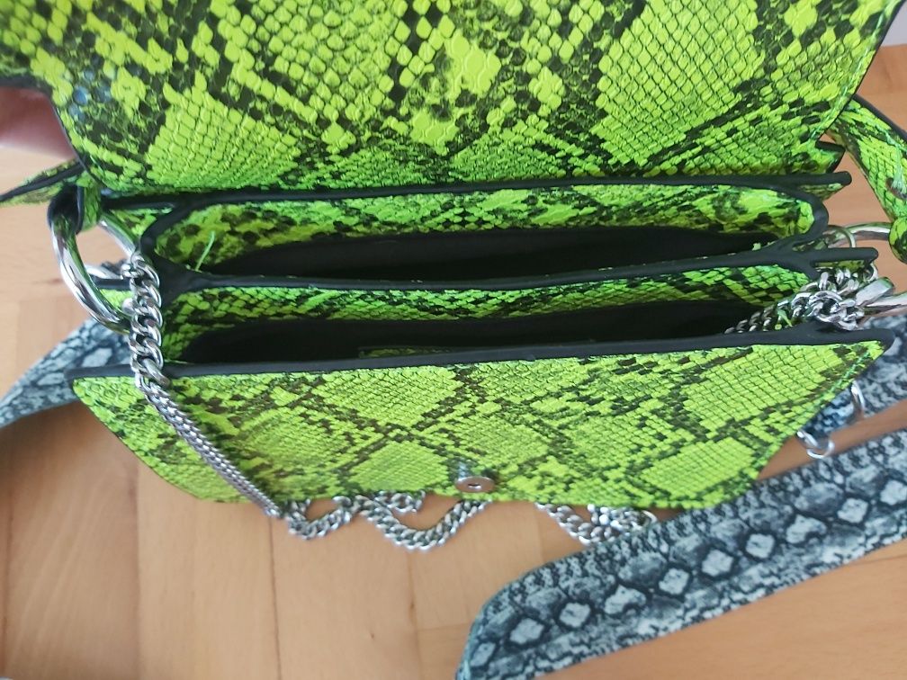 ZARA torebka motyw zwierzęcy zieloną seledynowa wężowe skóra