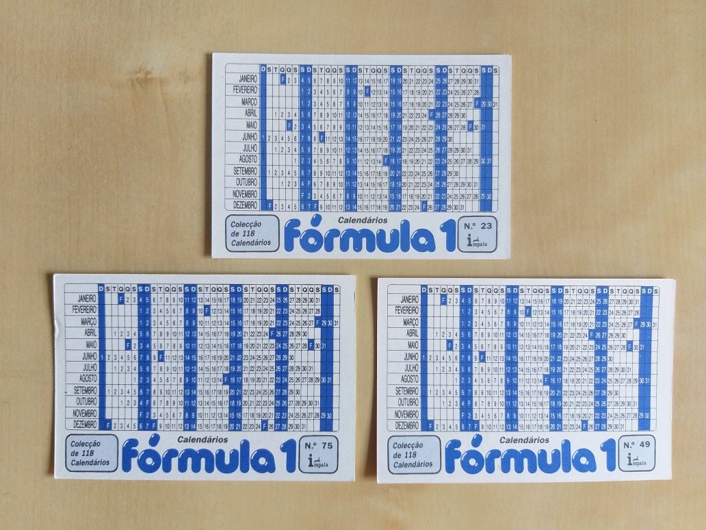 Calendário de bolso Formula 1 coleção Impala anos 80