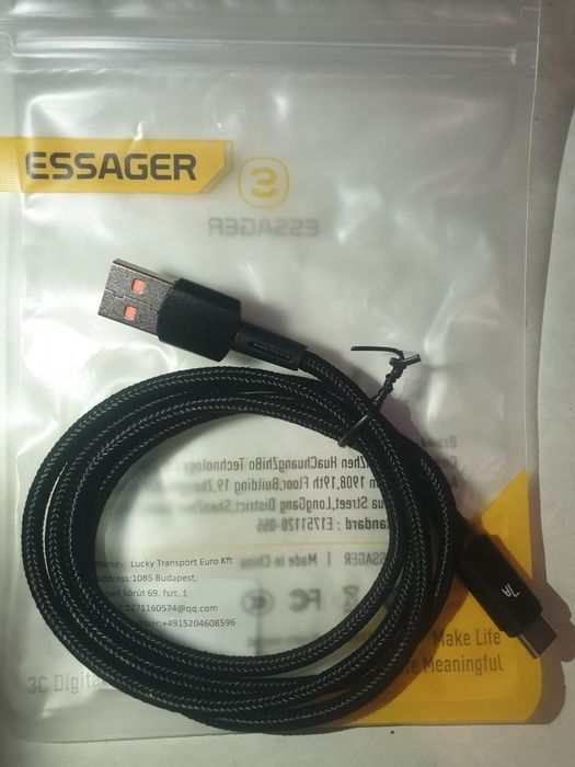 Толстый и долговечный 7A, 1 метр Essager кабель быстрой зарядки USB C