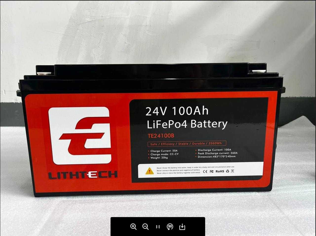 Акумулятор  Lithtech LiFePo4 24V 100Ah 2560Wh BMS Bluetooth новий