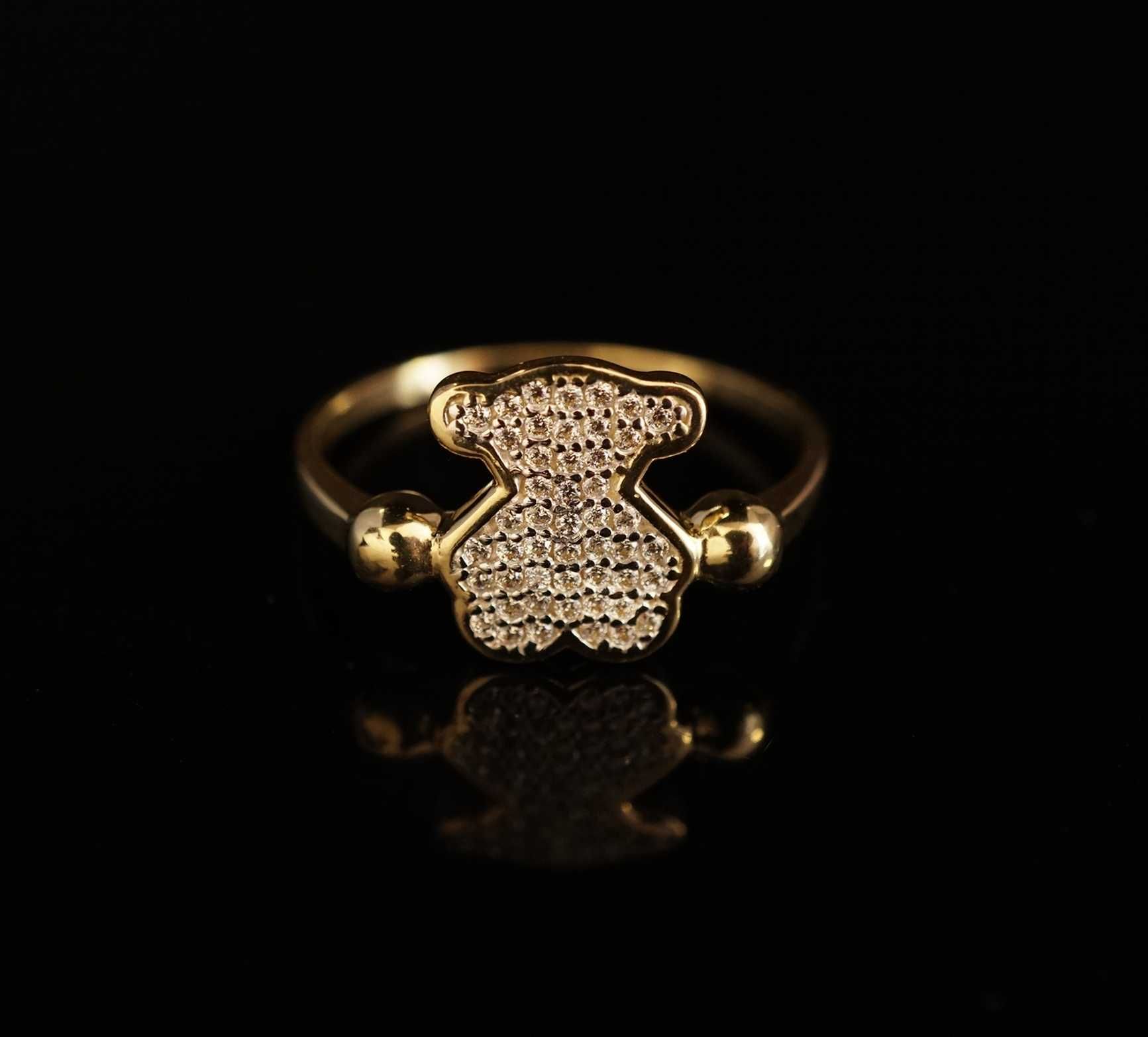 Złoto 585 - złoty pierścionek Miś z cyrkoniami r 19