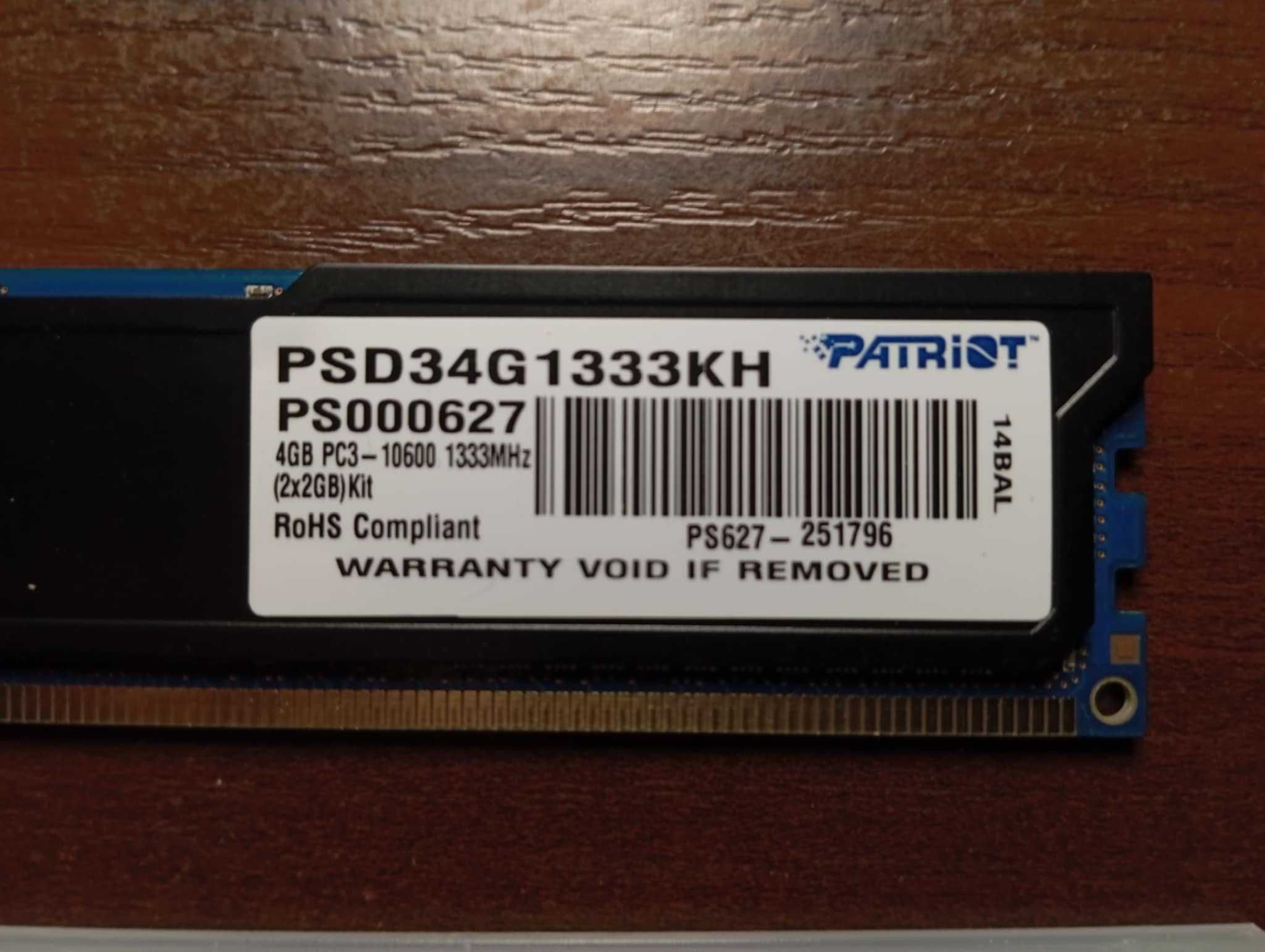 Pamięć Patriot DDR3, 2x2GB=4GB, 1333MHz, CL9