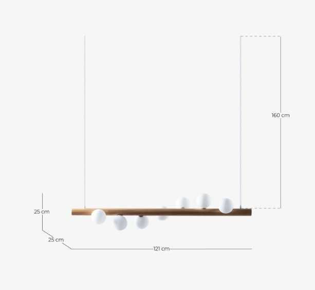 Candeeiro de teto em LED e Madeira com 7 pontos de luz a rodear a base