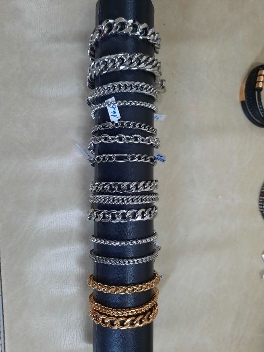 Pulseira homem aço e couro variadas