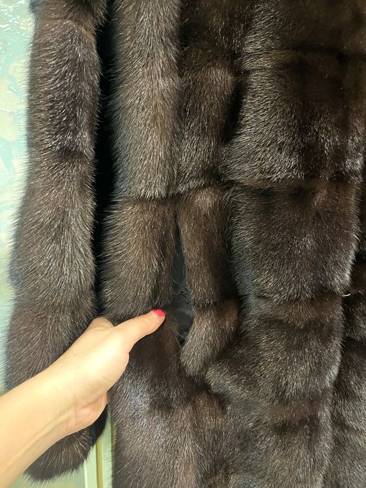 Ниже колен! Роскошная норковая шуба с капюшоном,шоколад!