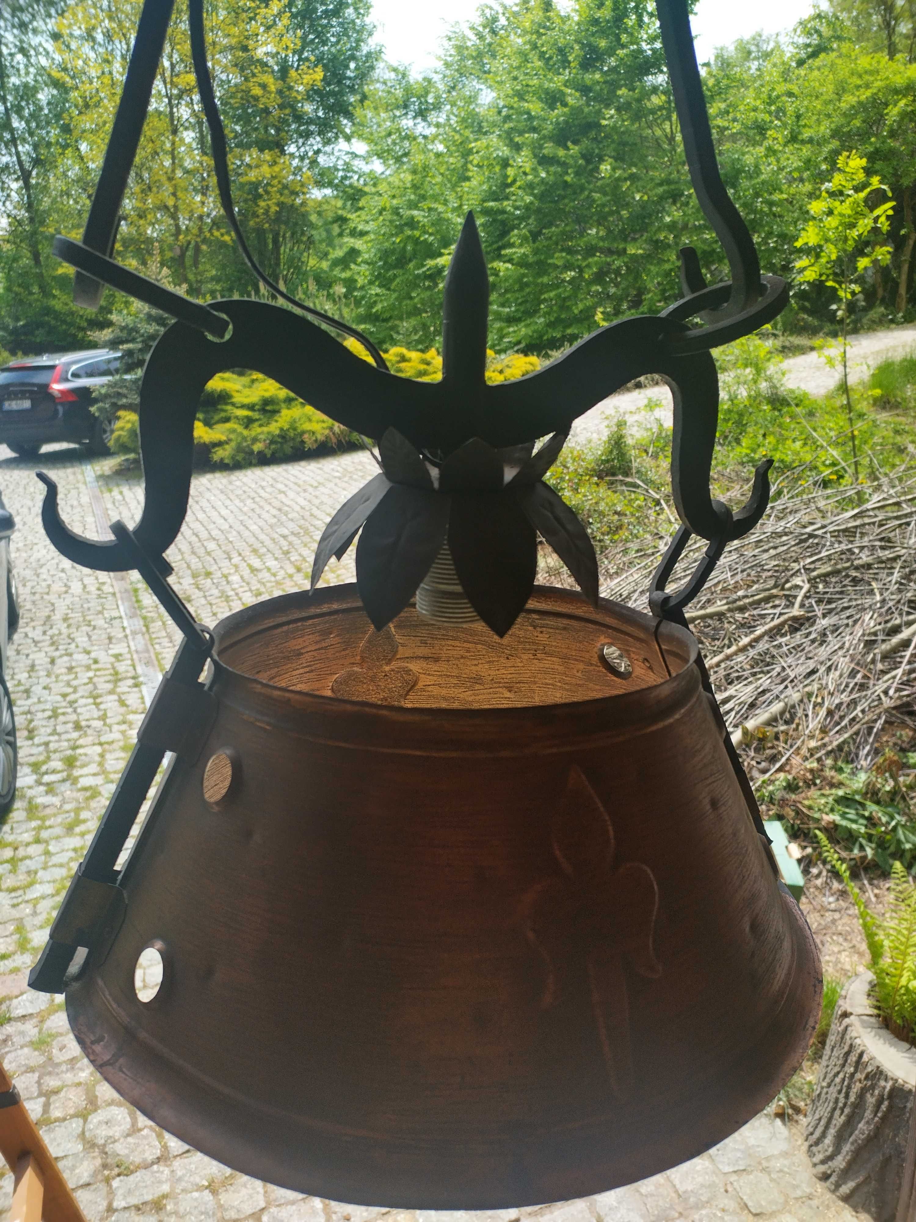 lampa wisząca miedziany klosz rustykalna kute elementy loft