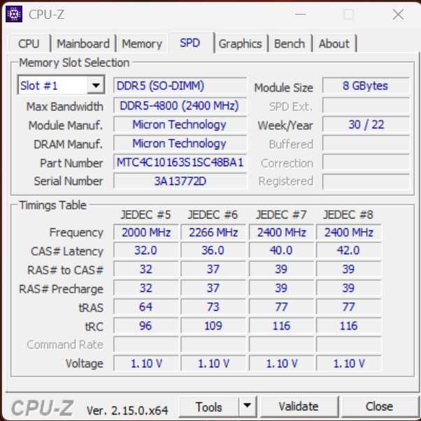 ОЗУ RAM Micron DDR5 2x8Gb so-dimm 4800MGz, для ноутбука