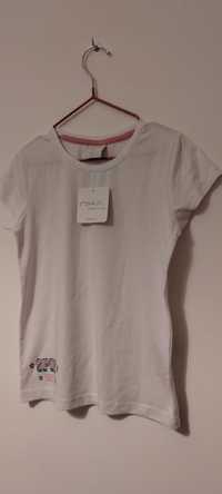 NOWA Biała bawełniana bluzka T-shirt dziewczęcy 128