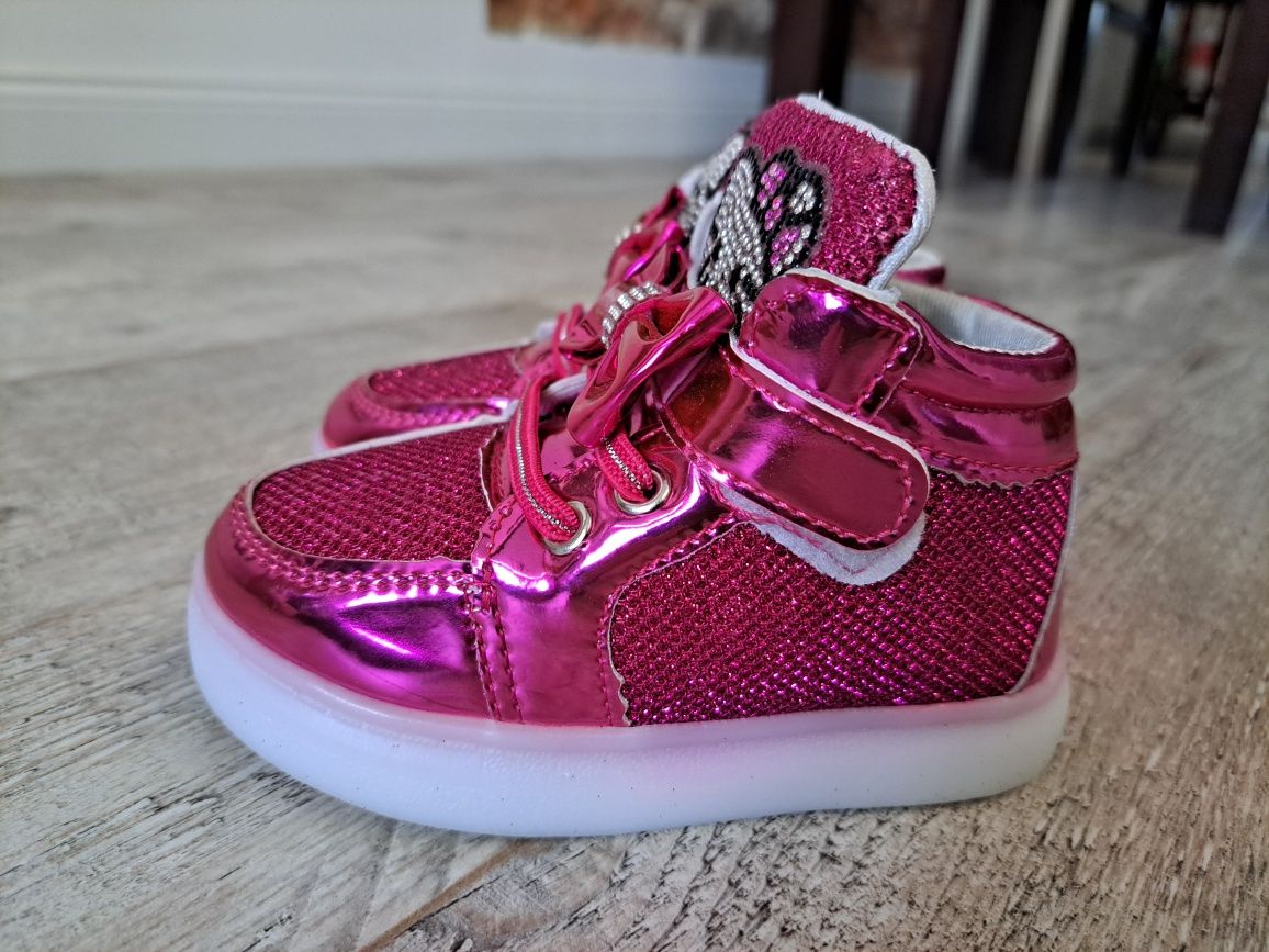 Buty, botki Hello Kitty, świecące LED,  mocny róż - rozm 24
